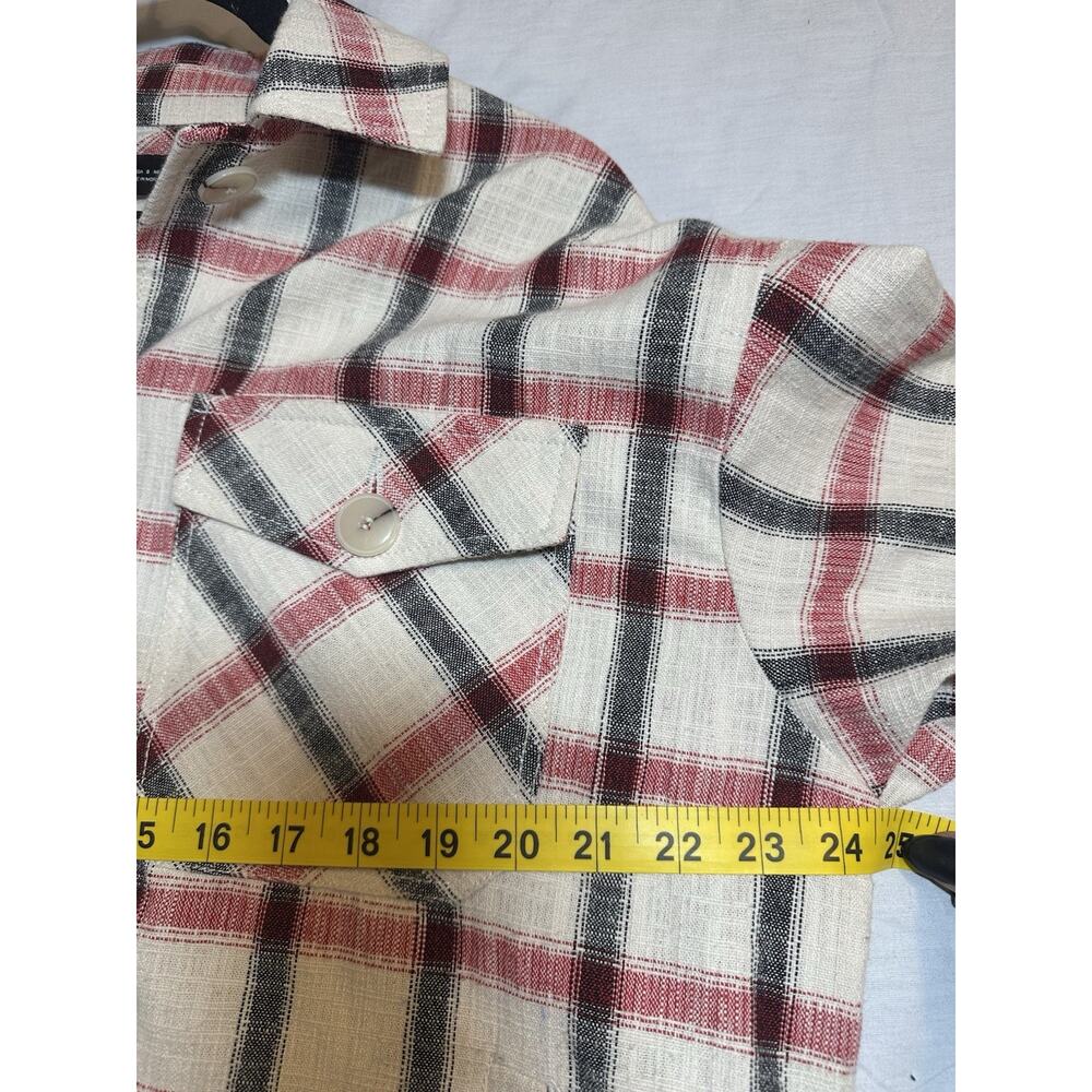 Zara Women S Italian Fabric Plaid Oversized Shacket Jacket Red Cream Black - Picture 2 of 5